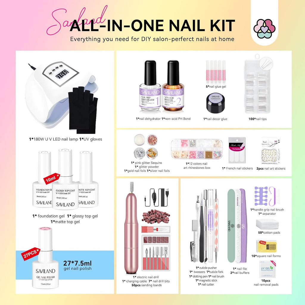 27+3 Colors Gel Nail Polish Kit with UV Lamp O105