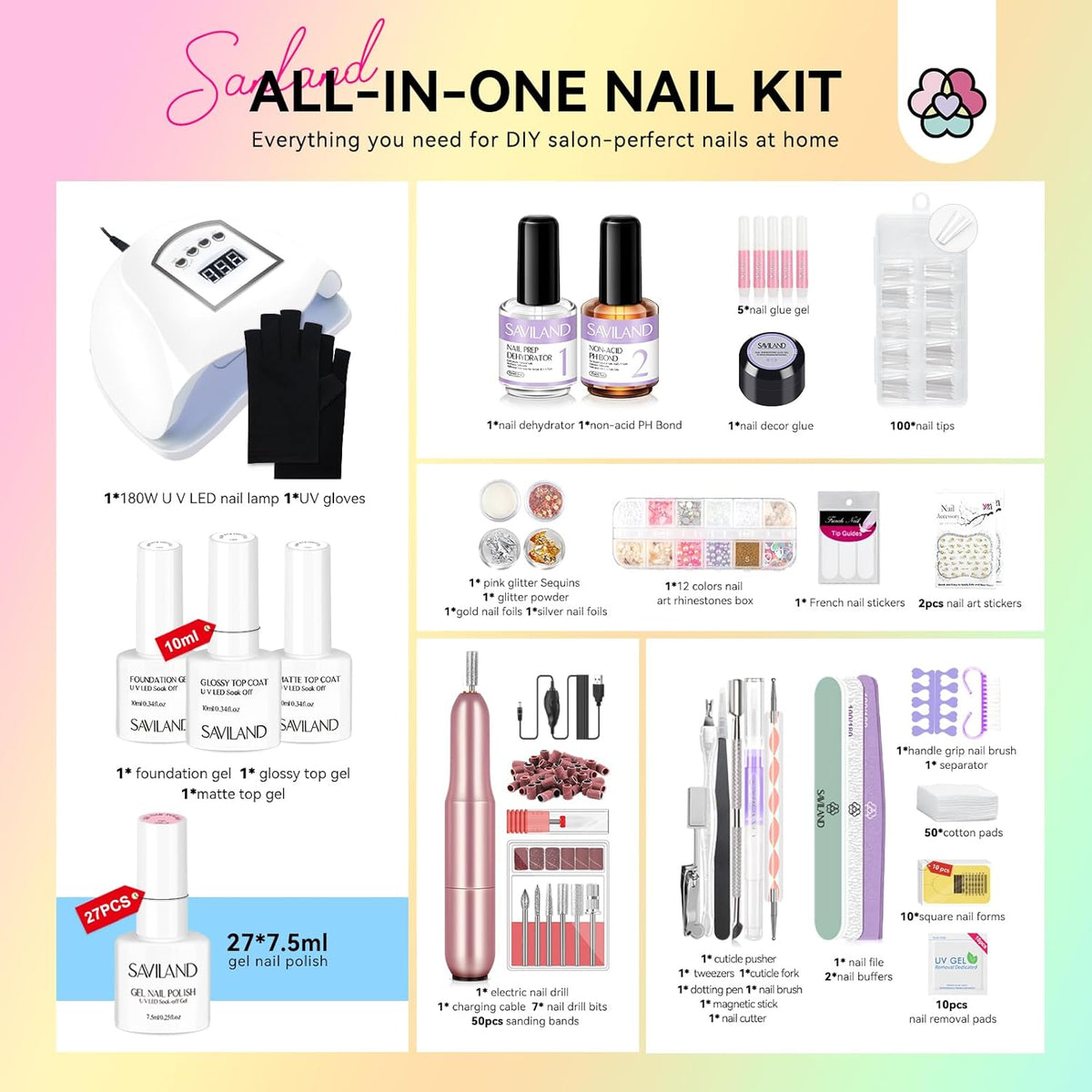 27+3 Colors Gel Nail Polish Kit with UV Lamp O105