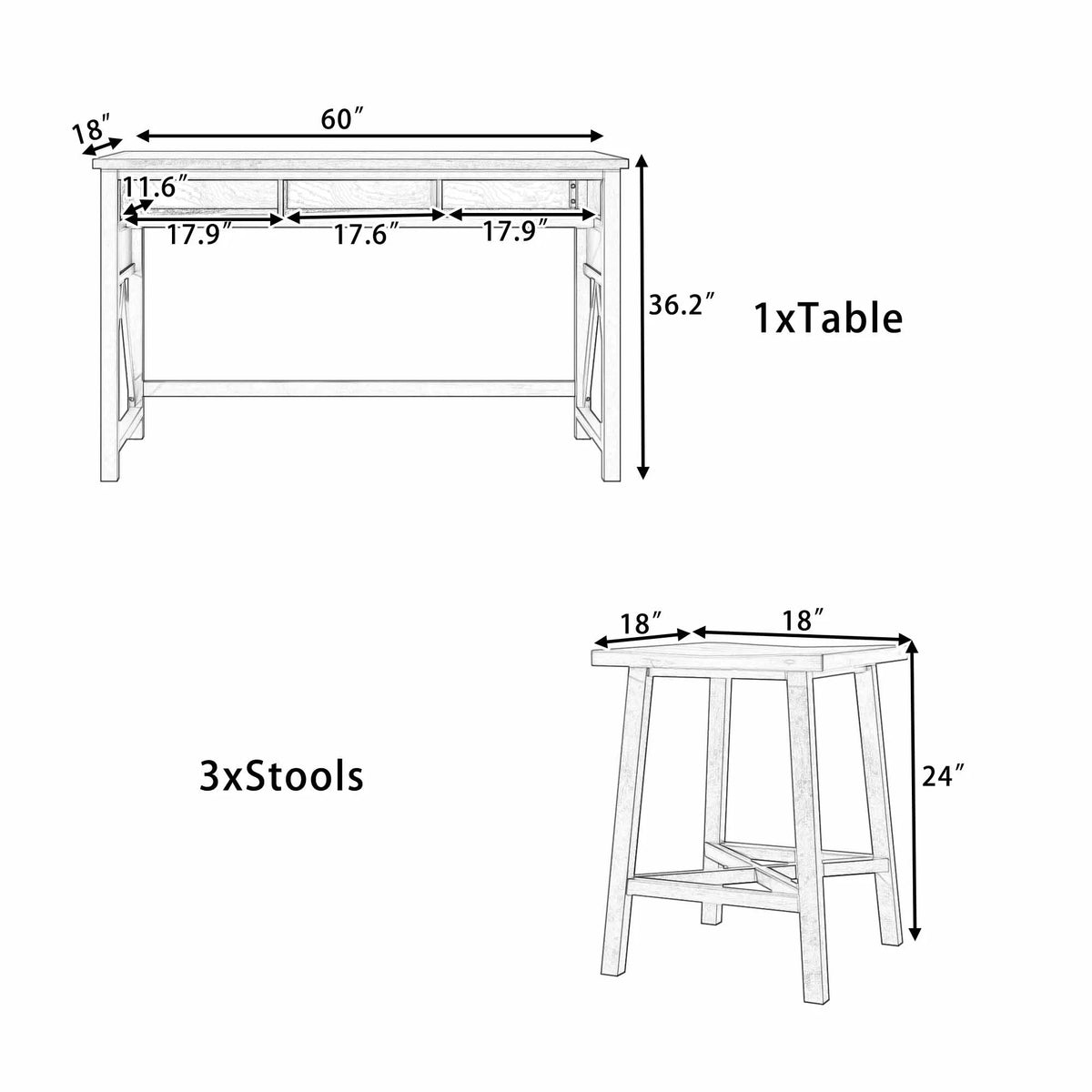 White 4-Piece Bar Table with Stools V75661