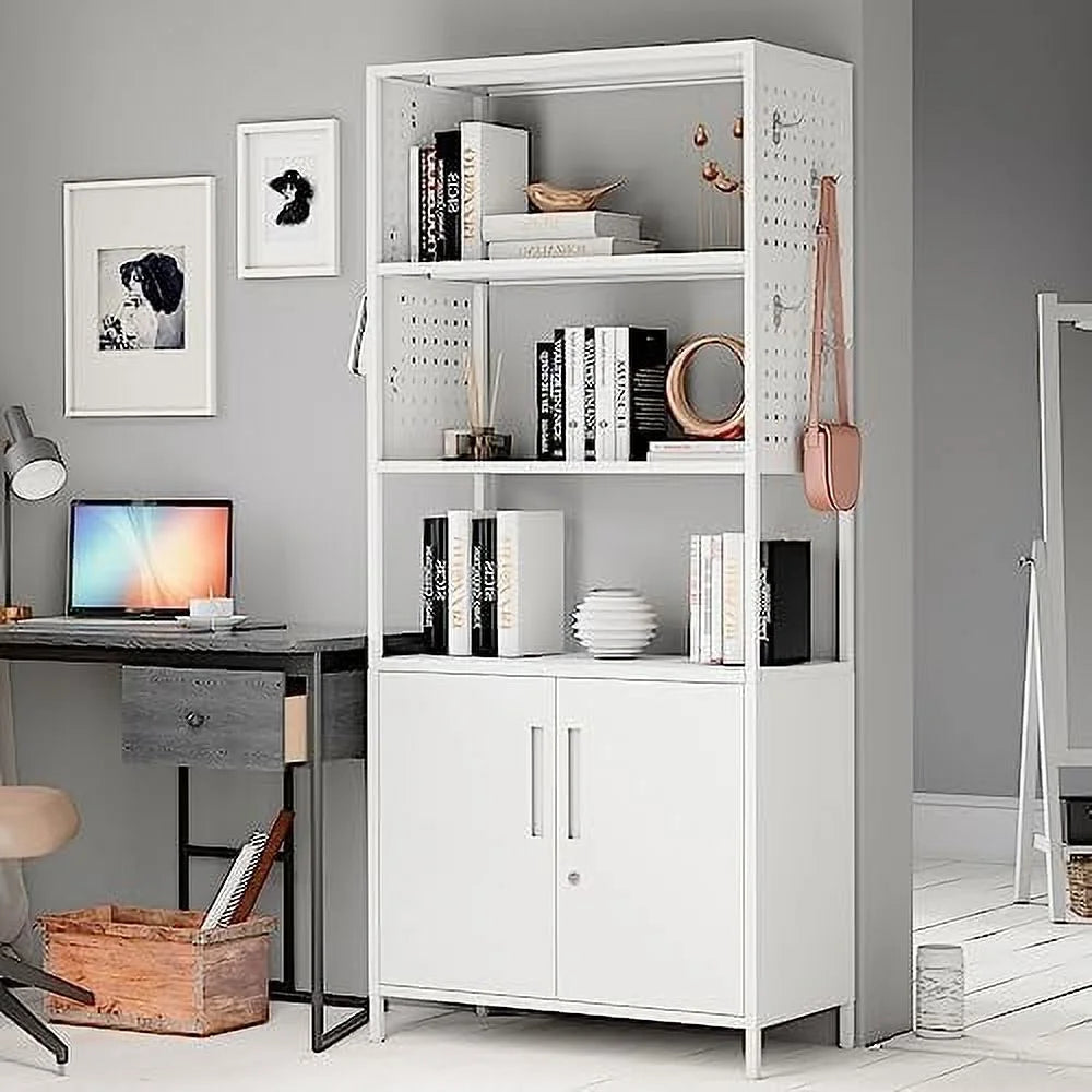 5-Tier Metal Bookshelf with Doors Y81327