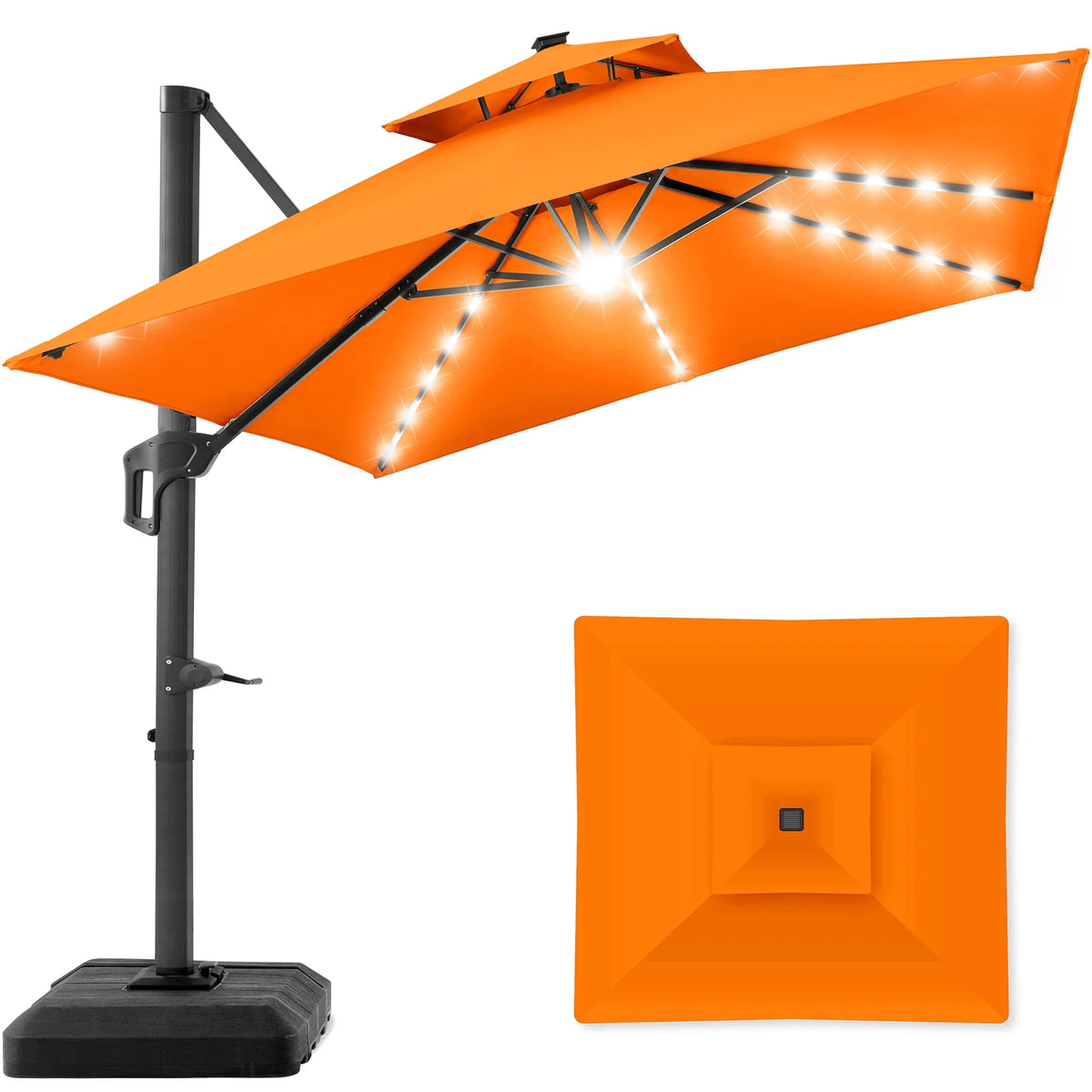 10x10ft 2-Tier Solar LED Cantilever Patio Umbrella with Base C339
