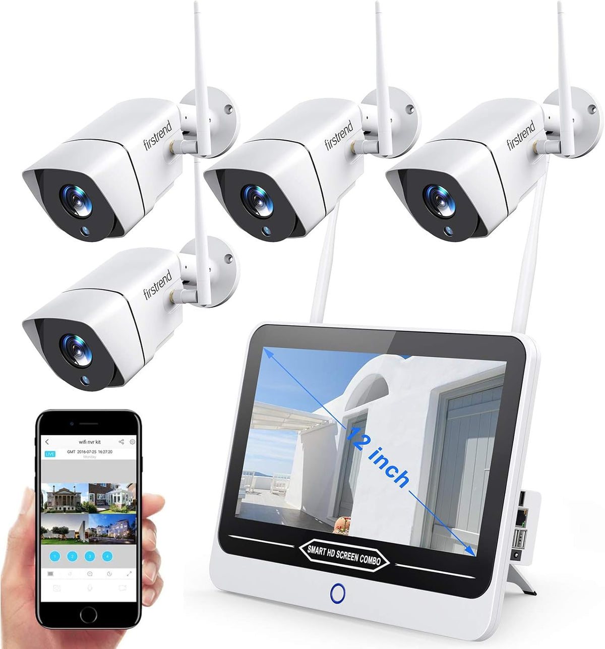 1080P 8CH Wireless Security Camera System with 4 Cameras and 12 Inch Monitor D800