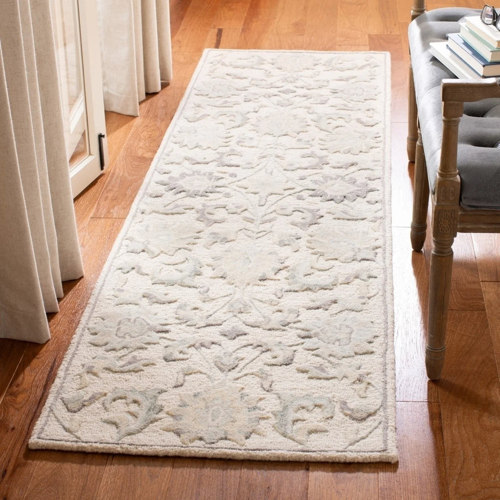 Ivory/Grey Floral Wool Area Rug D864