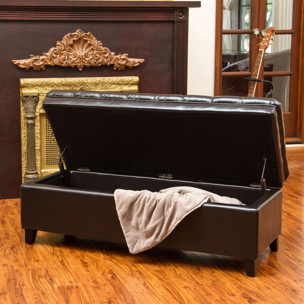 Espresso Bonded Leather Storage Ottoman T2936