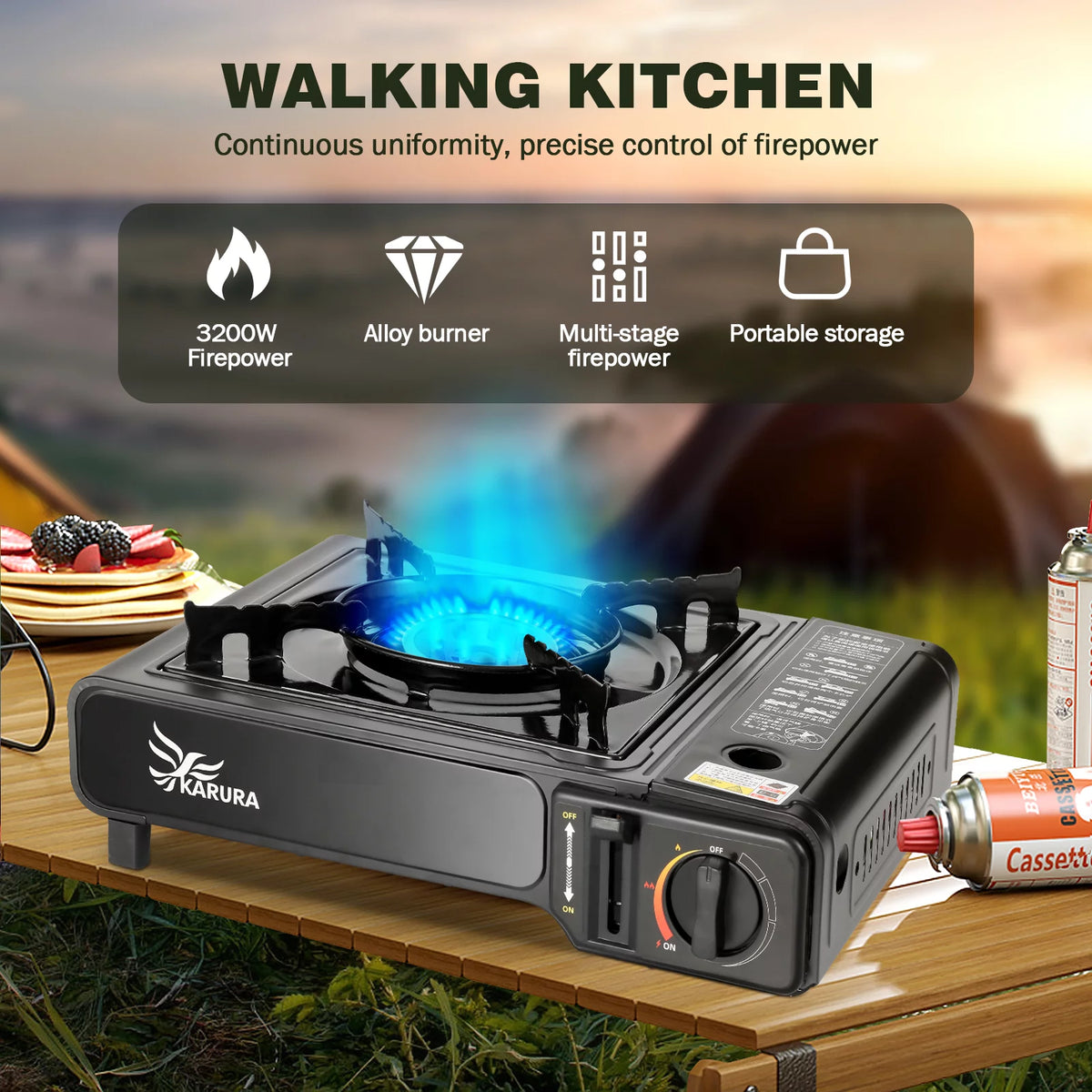 Portable Propane or Butane Camping Stove with Carrying Case F13315