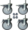 5 Inch Locking Swivel Casters with Brake Grey TPR Rubber Wheel Set of 4 W39601