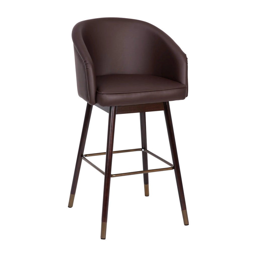 Brown Faux Leather Wood Frame Bar Height Stool S2152
