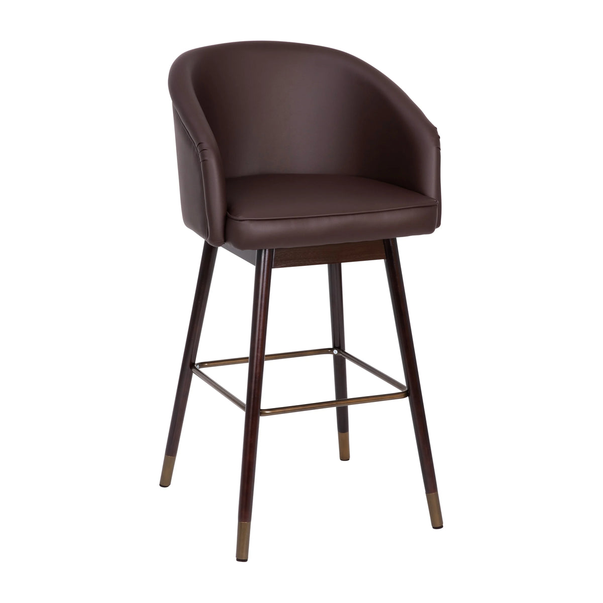 Brown Faux Leather Wood Frame Bar Height Stool S2152