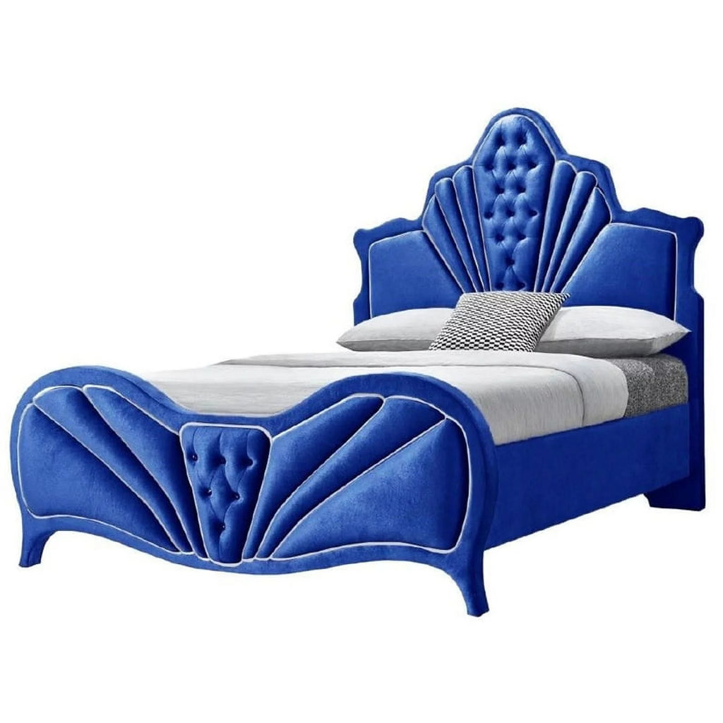 Queen Bed in Blue Velvet U806