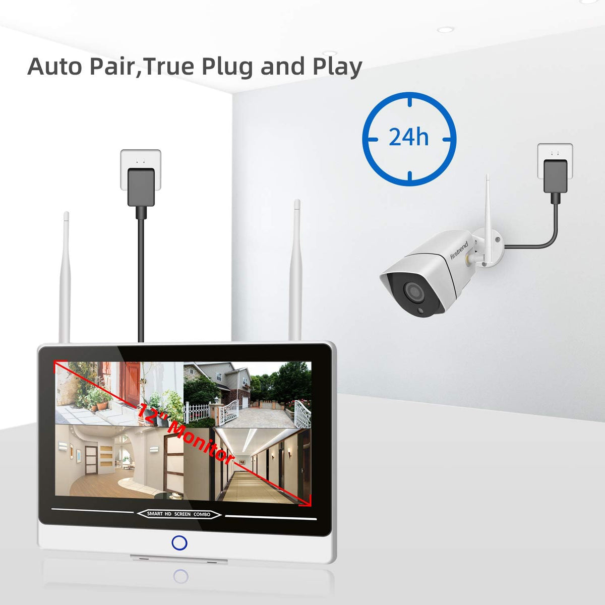 1080P 8CH Wireless Security Camera System with 4 Cameras and 12 Inch Monitor D800