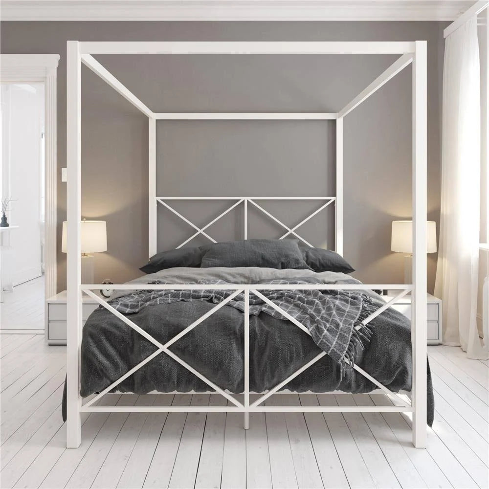 White Metal Canopy Bed Queen Z43831
