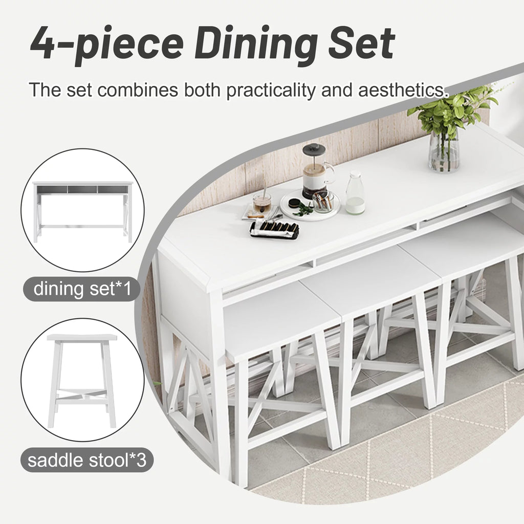 White 4-Piece Bar Table with Stools V75661