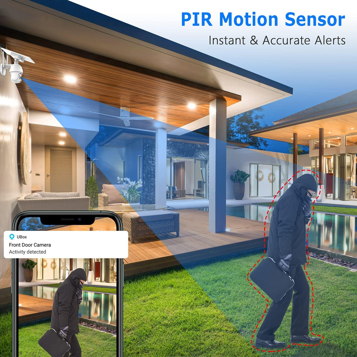 Solar Security Camera Outdoor WiFi Wireless 1080P Motion Detection Color Night Vision 2-Way Talk Cloud SD Slot G596093
