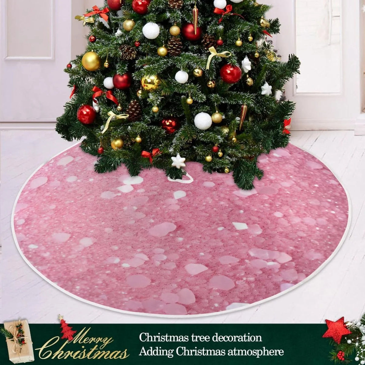 Glitter Blush Pink 47.2" Suede Christmas Tree Skirt J779458