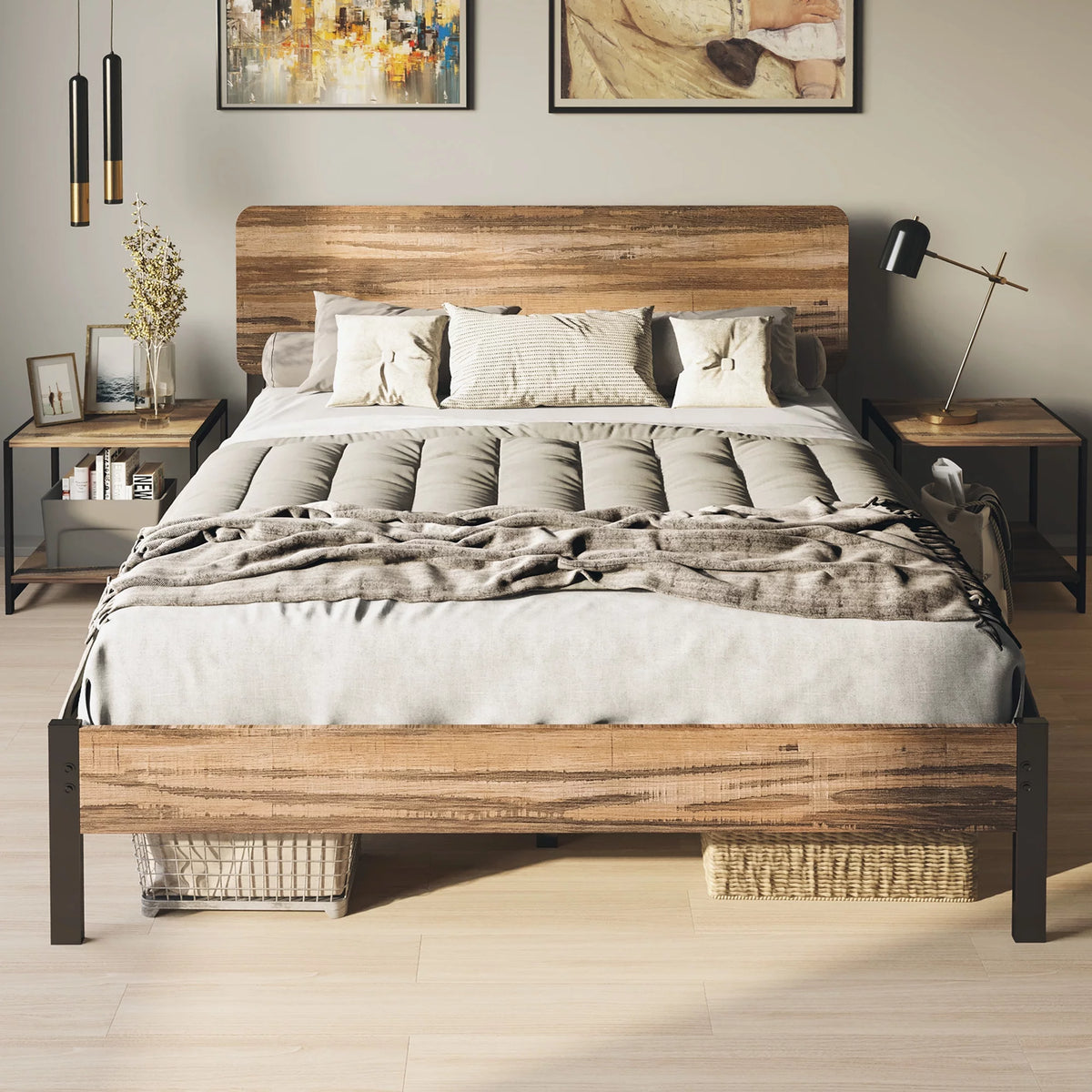Queen Platform Bed Frame with Headboard O4179
