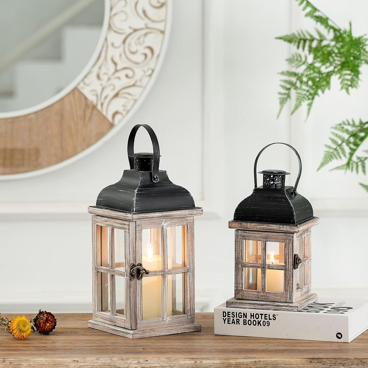 Rustic Wooden Candle Lantern J287008