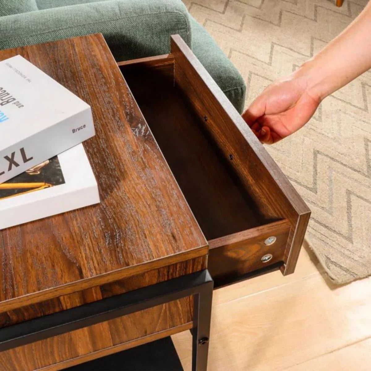 Brown End Table with Storage Drawer and Cat Resting Seat G506721