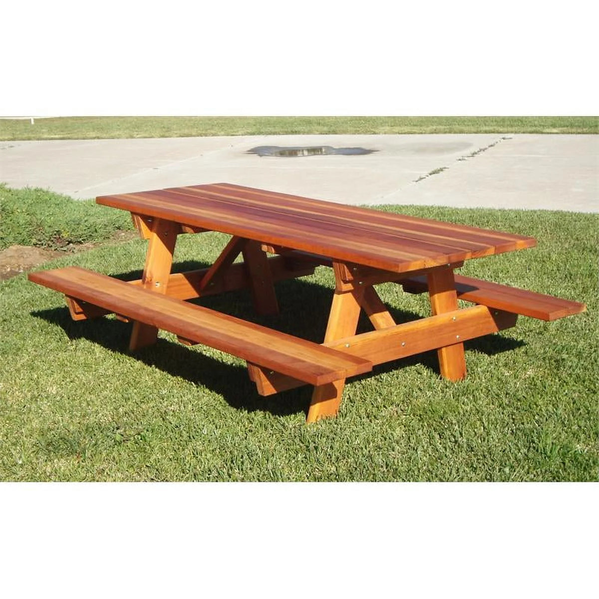 Redwood Picnic Table with Attached Bench D574021