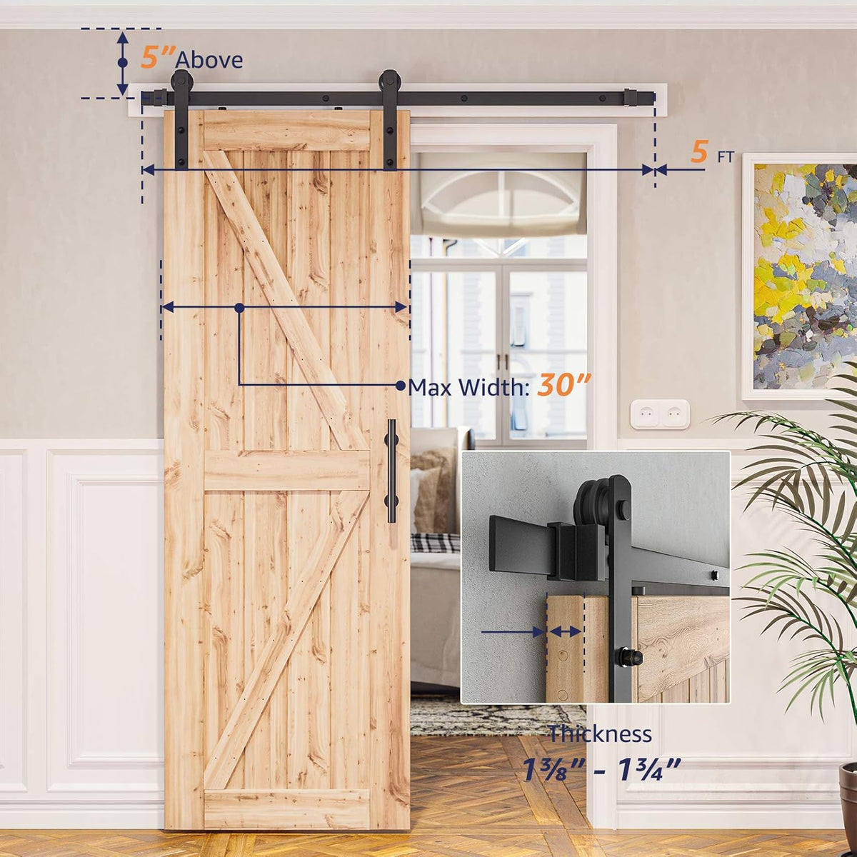 5ft Heavy Duty Sliding Barn Door Hardware Kit Pack of 2 B622