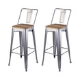 30 Inch Silver Counter Height Metal Barstools with Wood Seat, Set of 2 U712646