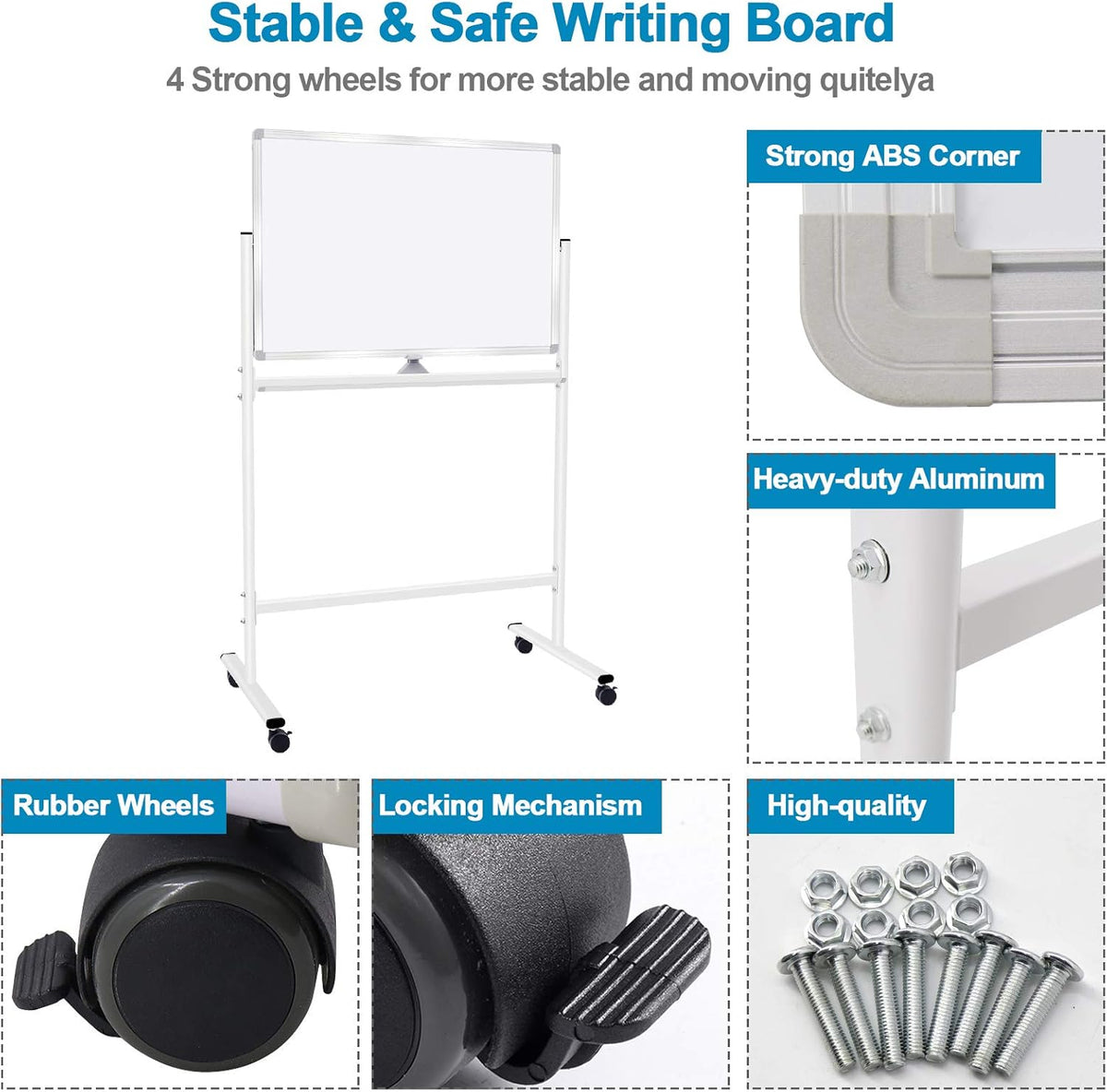 36x24 Double Sided Magnetic Dry Erase Board on Wheels with Stand A756144