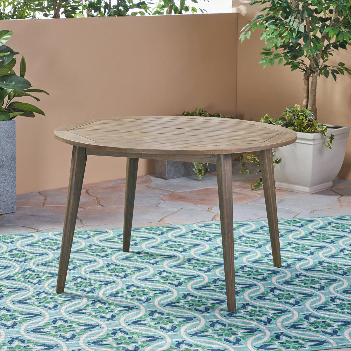 5 Piece Gray Wooden Round Patio Dining Set U2553