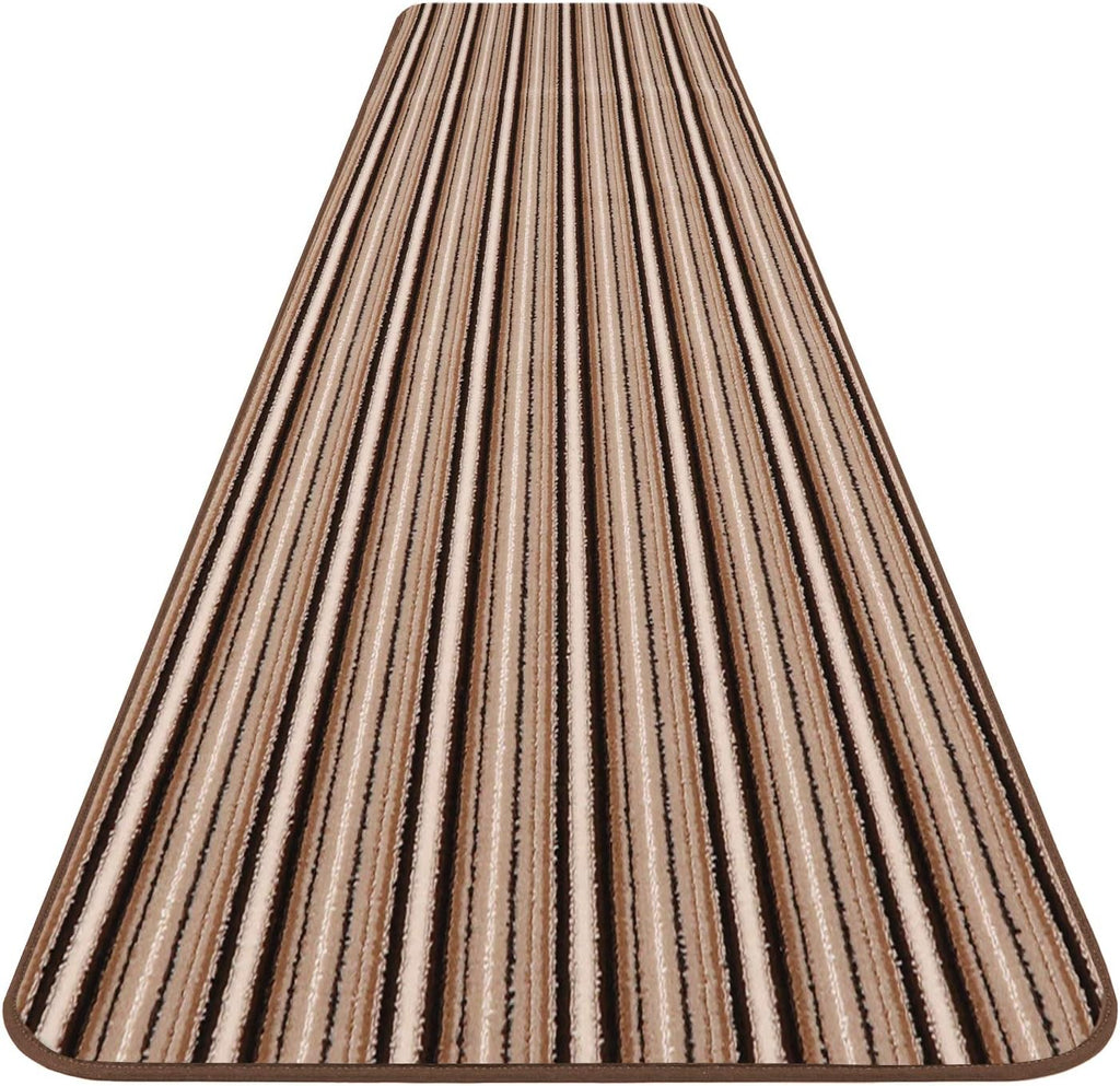 Skid-Resistant Carpet Runner Mocha Brown Stripe 6 Feet X 36 Inches C462
