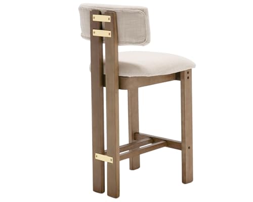 Set of 4 Beige Linen Upholstered Bar Height Stools with Hardwood Frame Z629182
