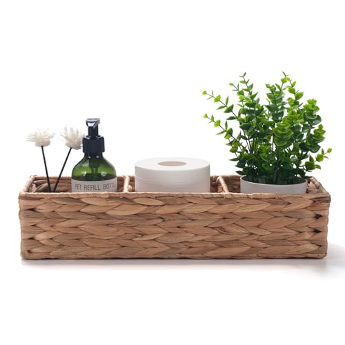Water Hyacinth Wicker Basket with 3 Dividers 16.5inch x 5.5inch x 3.5inch S483
