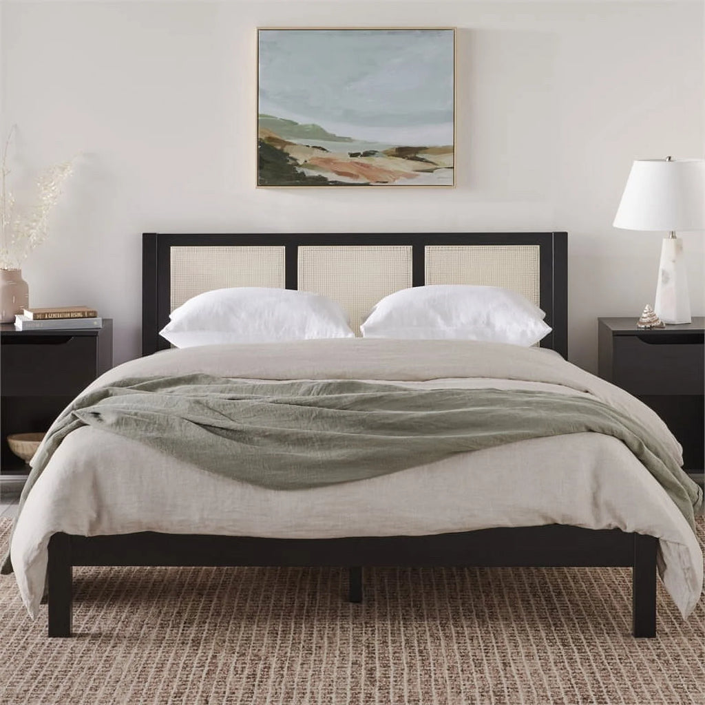 Solid Wood Rattan Queen Bedframe E559