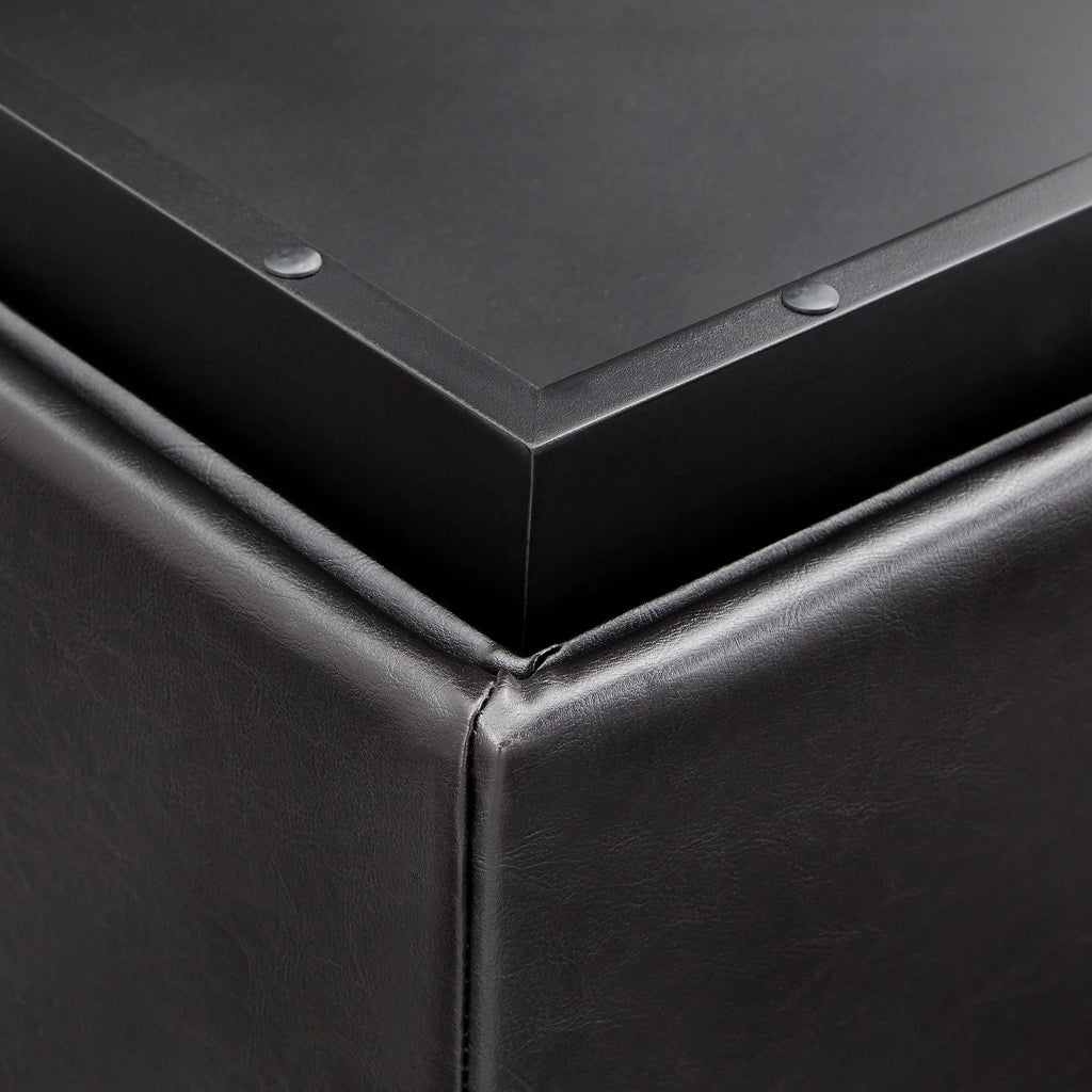 Dark Brown Faux Leather Storage Ottoman with 4 Trays P9919