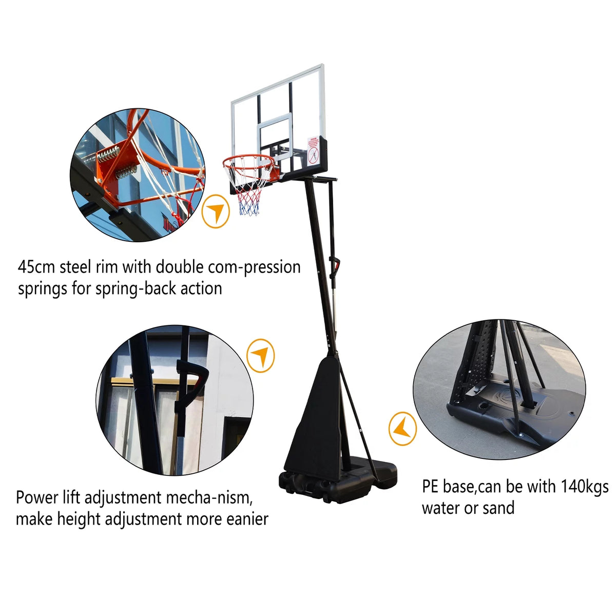 54 in. Portable Height Adjustable Basketball Hoop System S506182