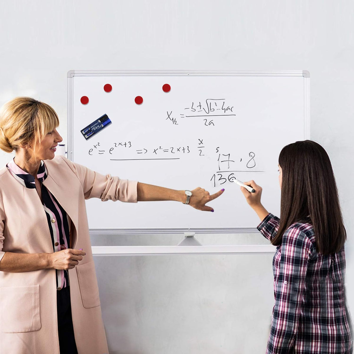36x24 Double Sided Magnetic Dry Erase Board on Wheels with Stand A756144