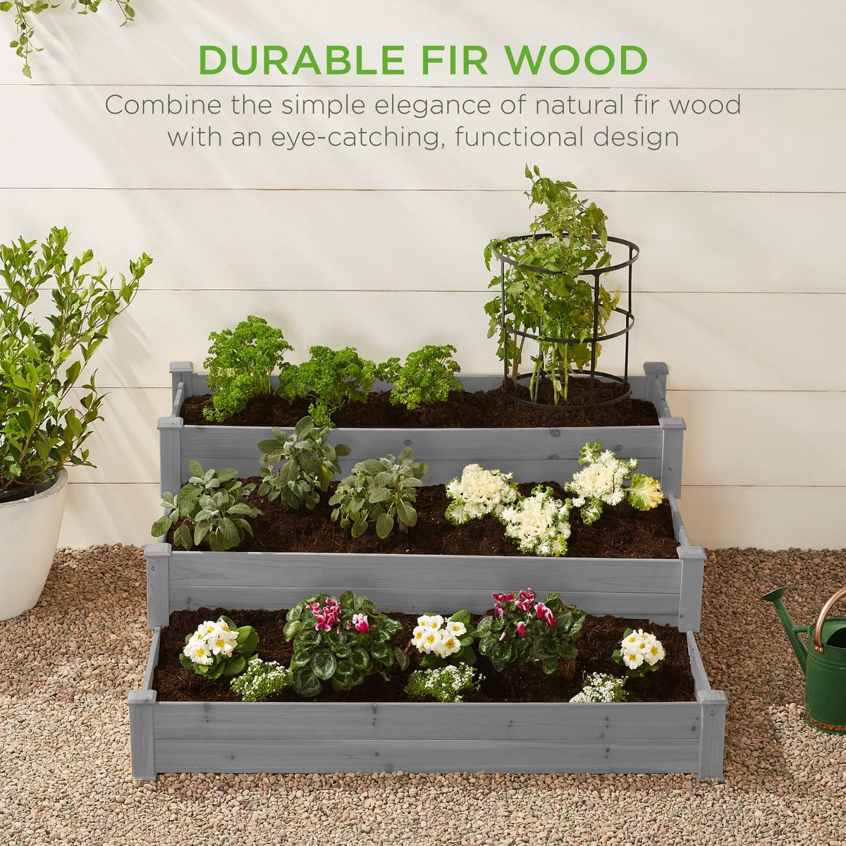 3-Tier Raised Fir Wood Garden Bed Planter Y142