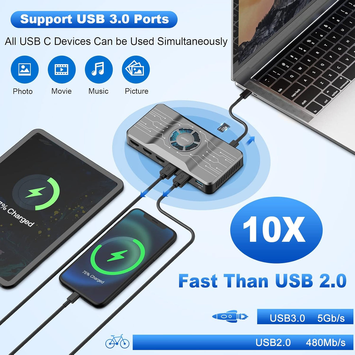 USB 3.0 Docking Station with RGB Cooling Fan I200
