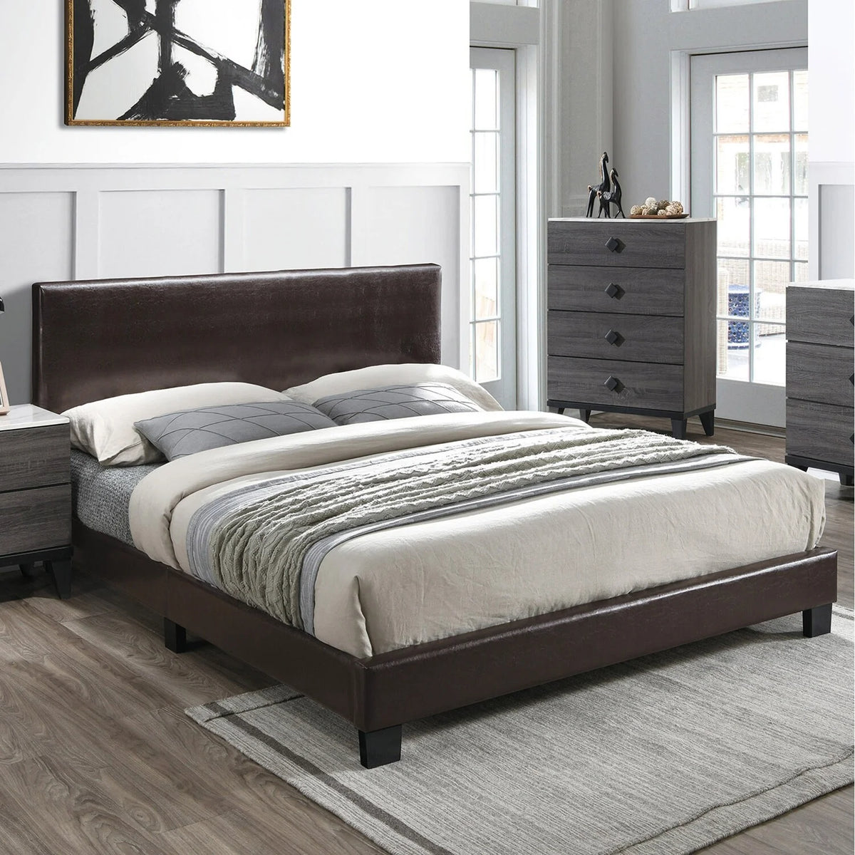 Faux Leather Upholstered Bed Brown Queen C130608