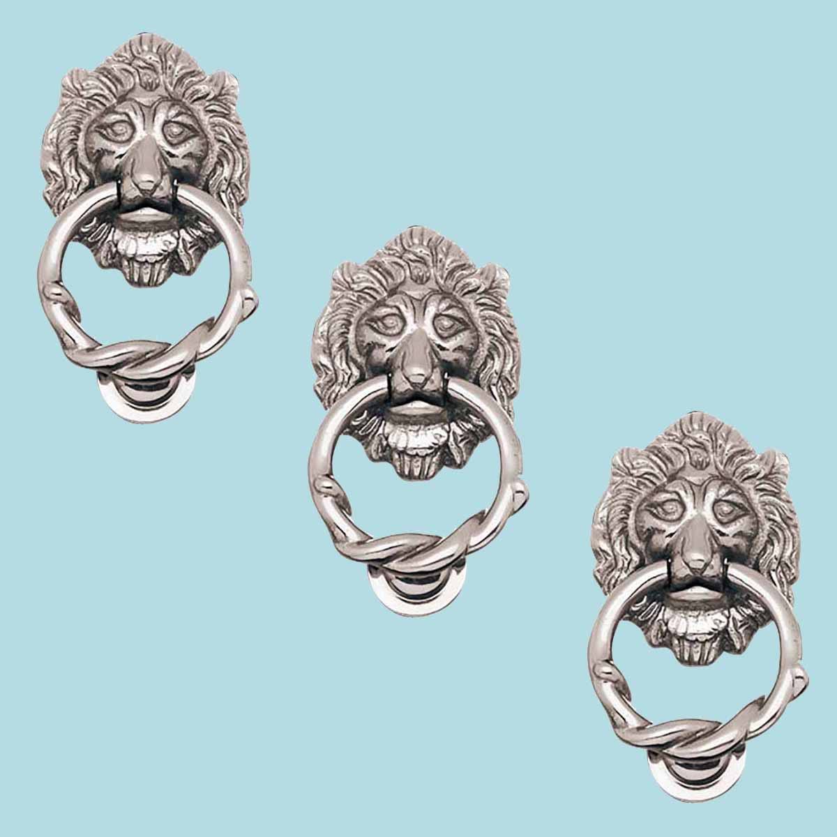 3 Door Knocker Lion Chrome Cast Brass 6 1/4 H x 3 5/8 W I556