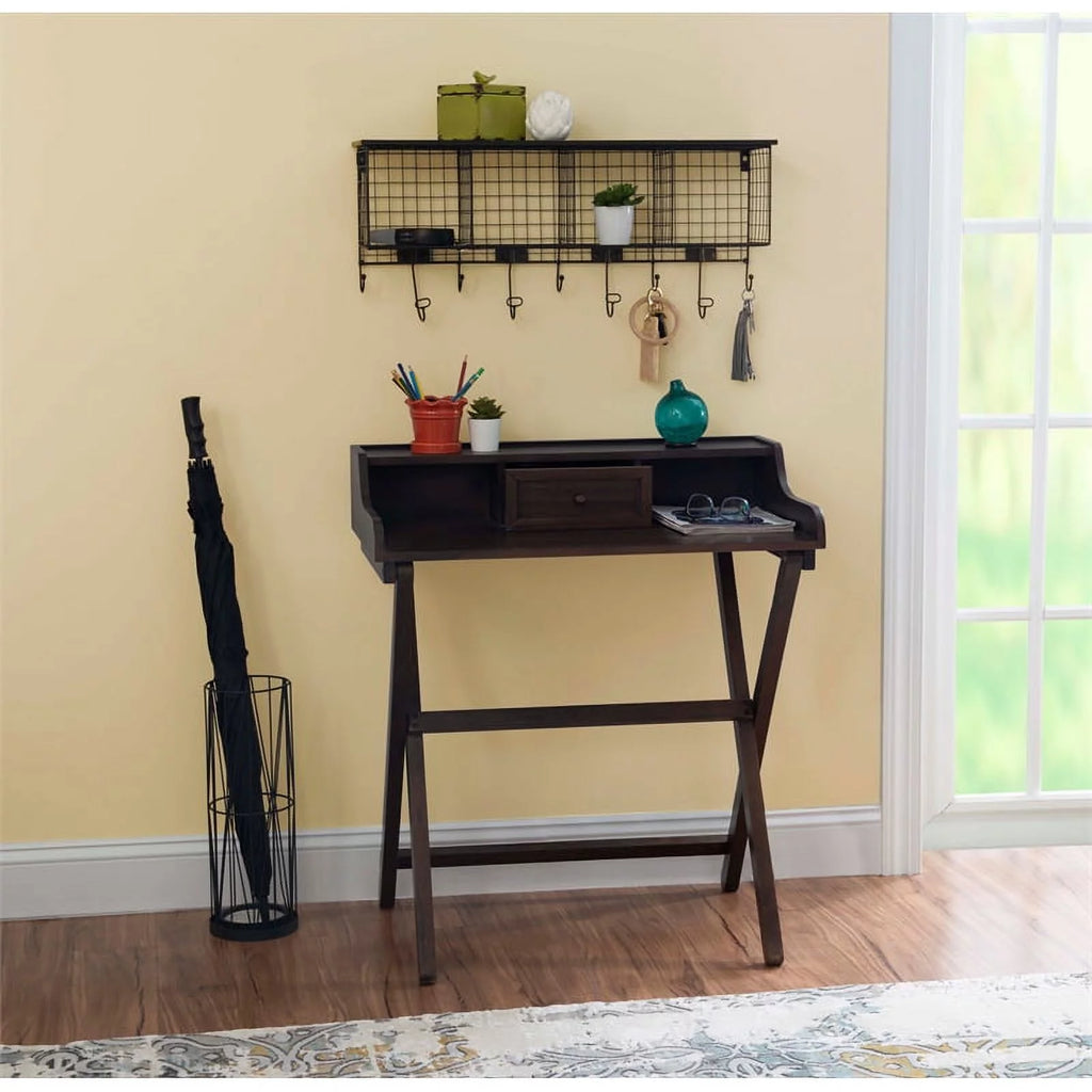 Wood Folding Desk in Antique Walnut Brown D7271
