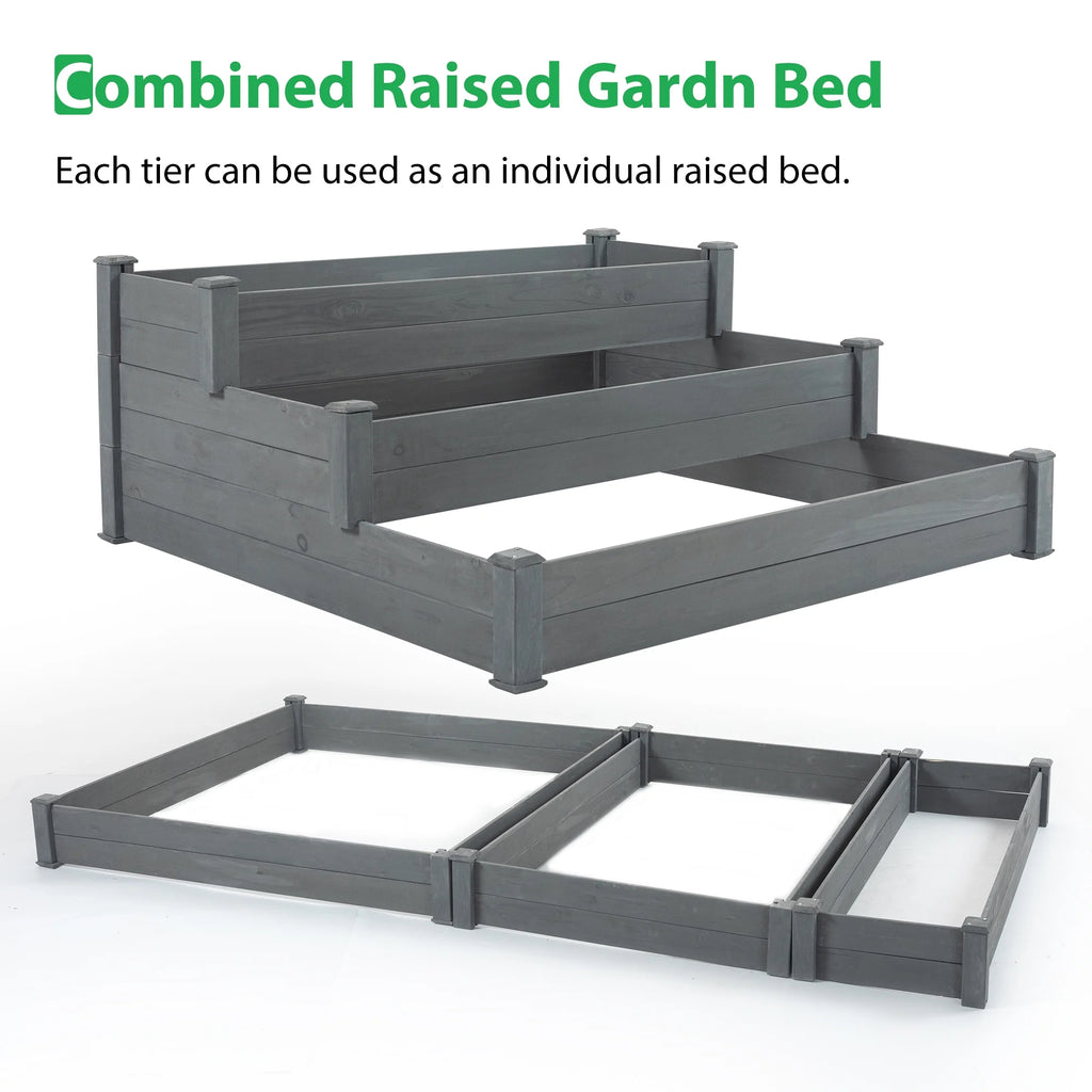 3-Tier Raised Fir Wood Garden Bed Planter Y142