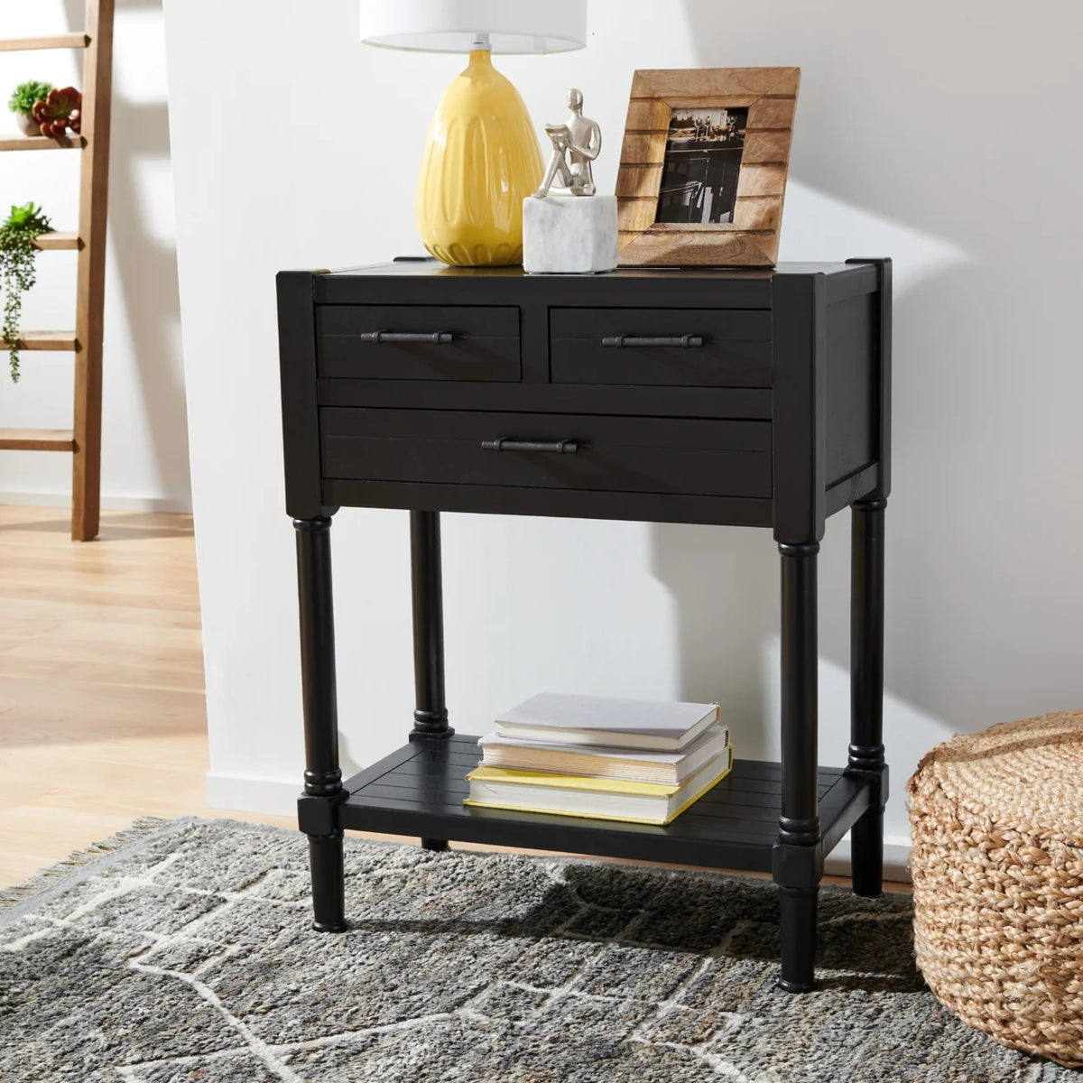 Black 3 Drawer Console Table U65775