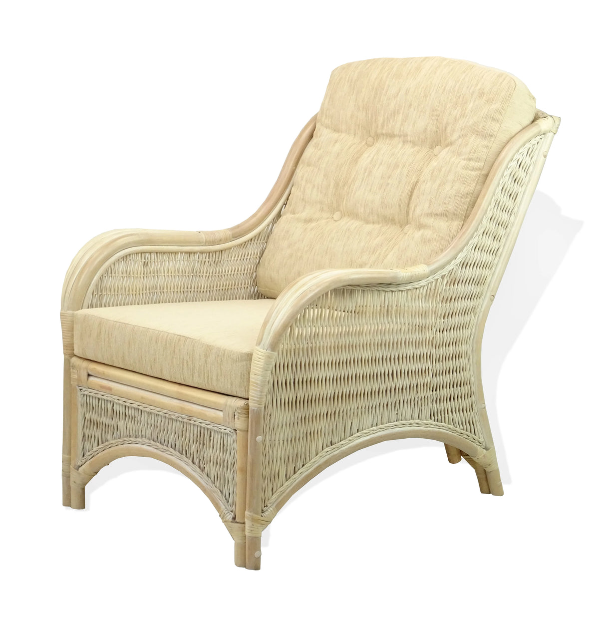 Natural Handmade Rattan Wicker Arm Chair with Cream Cushions C413