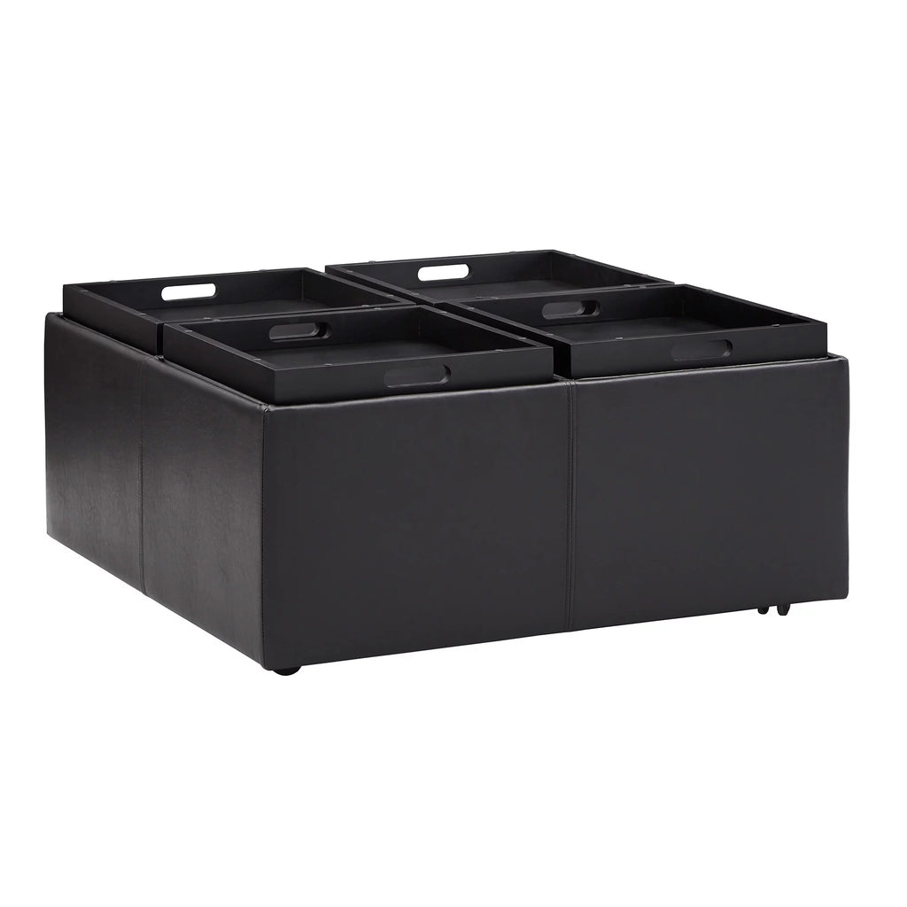 Dark Brown Faux Leather Storage Ottoman with 4 Trays P9919