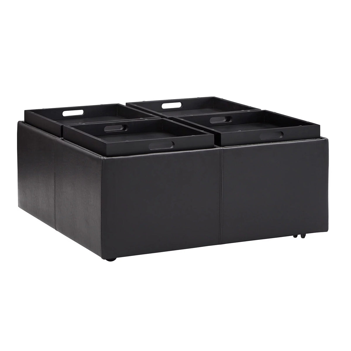 Dark Brown Faux Leather Storage Ottoman with 4 Trays P9919