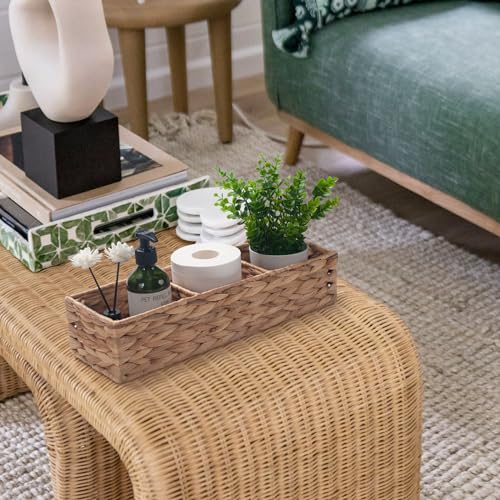 Water Hyacinth Wicker Basket with 3 Dividers 16.5inch x 5.5inch x 3.5inch S483