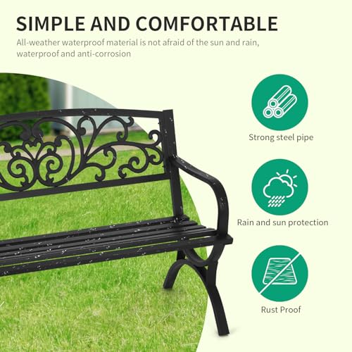 Metal Outdoor Bench with Plastic Mesh Backrest and Armrests Black G717609