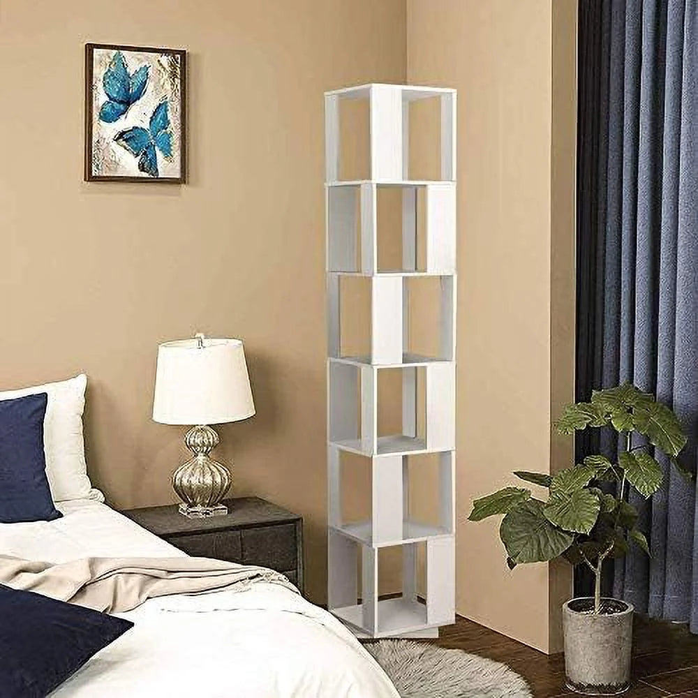 Blue 6 Tier Wooden Rotating Bookshelf X36980