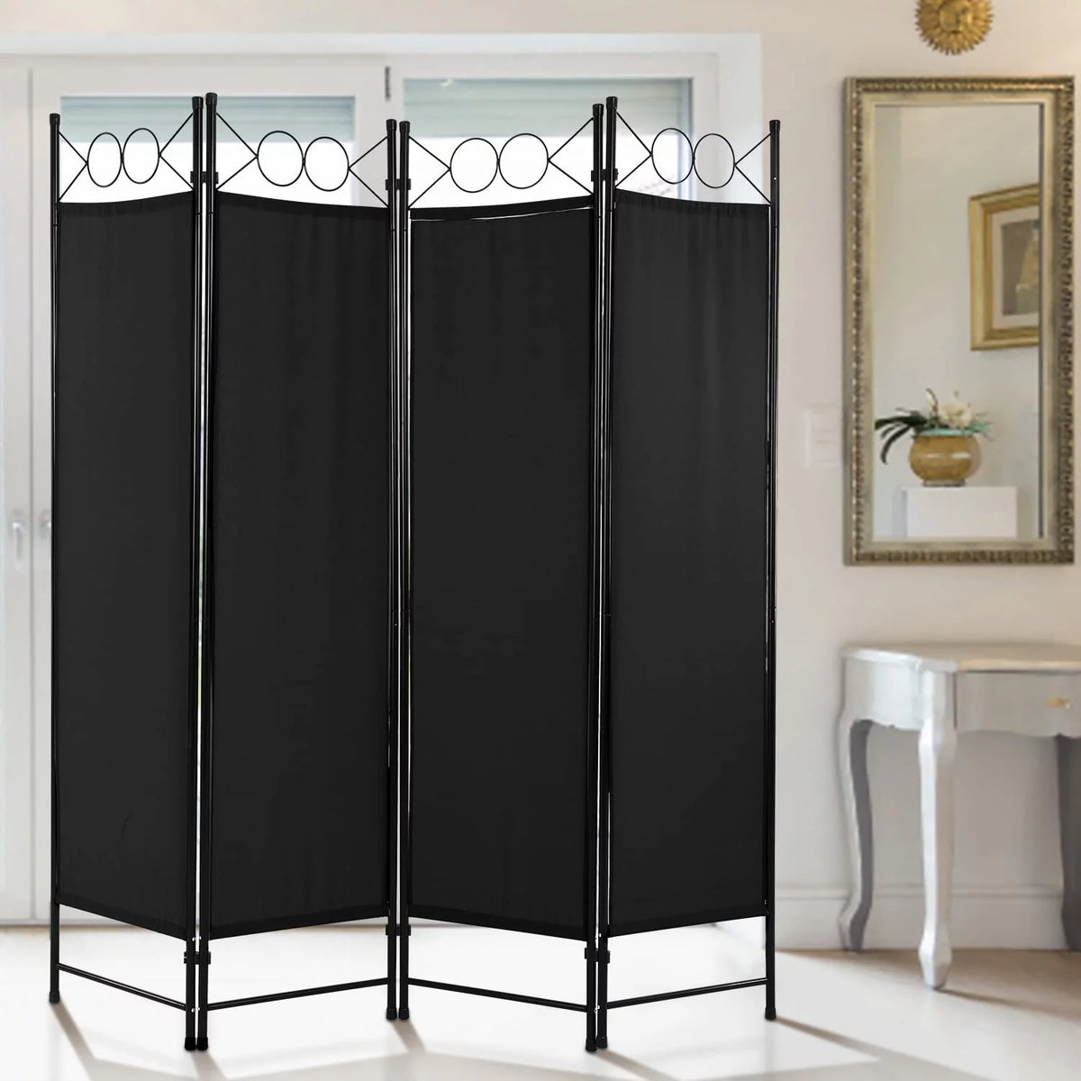 Folding Privacy Screen 4 Panel Steel Frame Room Divider P949550