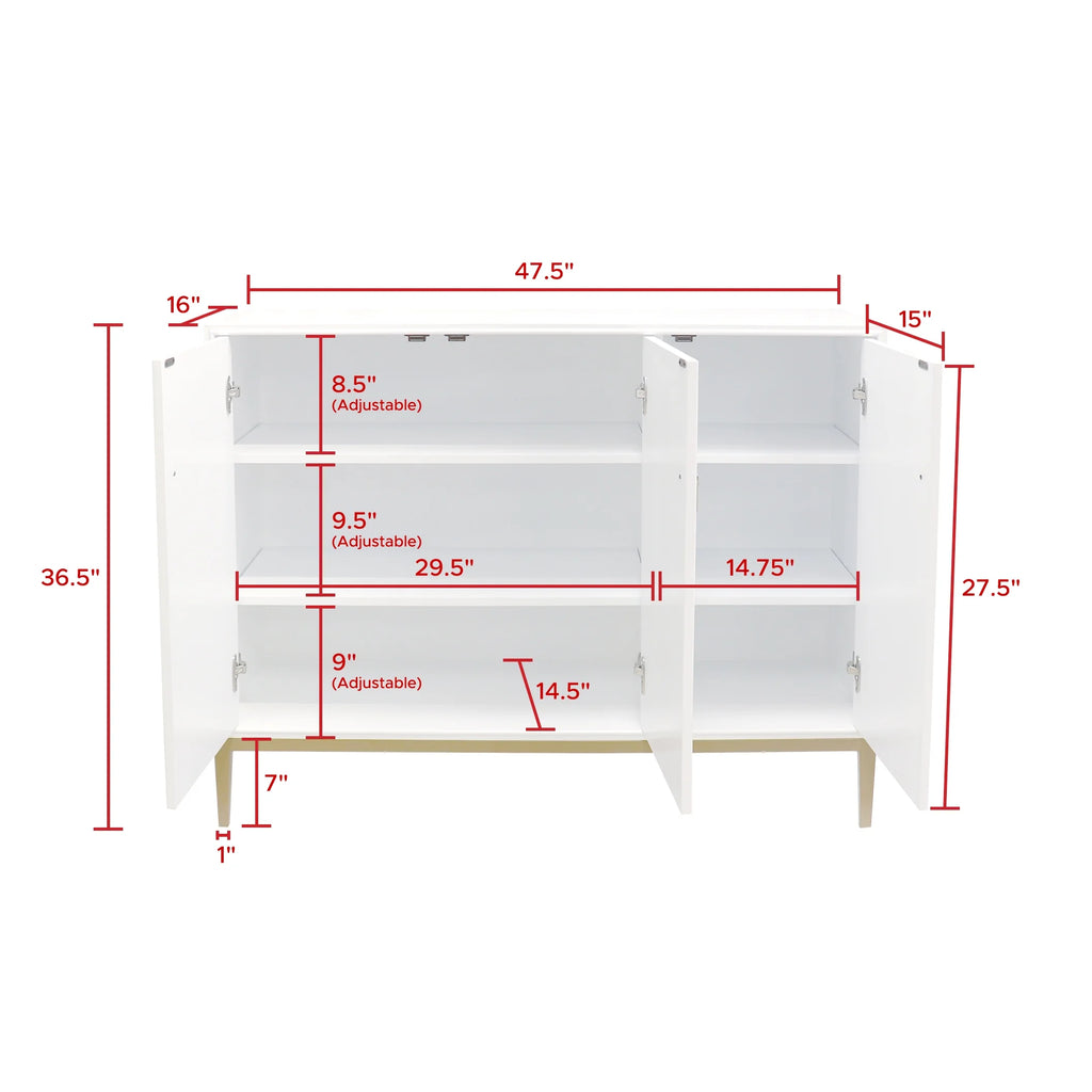 Ivory 3 Door Sideboard with Bronze Metal Frame S733