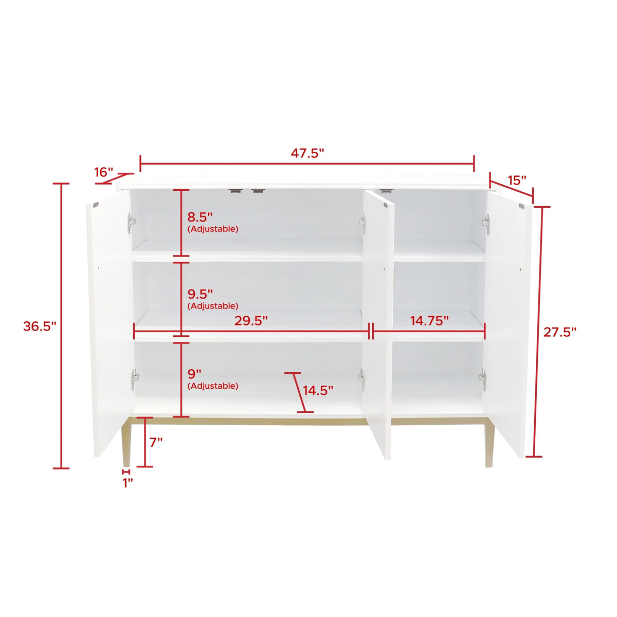 Ivory 3 Door Sideboard with Bronze Metal Frame S733
