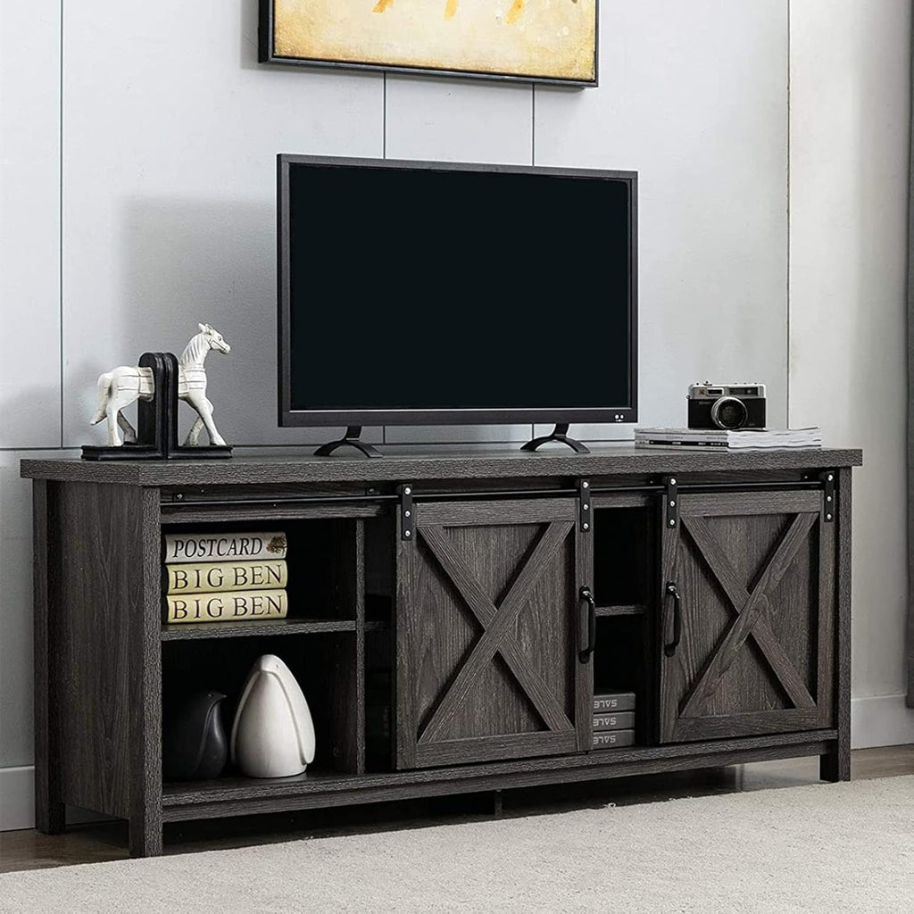 Farmhouse TV Stand with Sliding Barn Door and Storage Cabinet J22487
